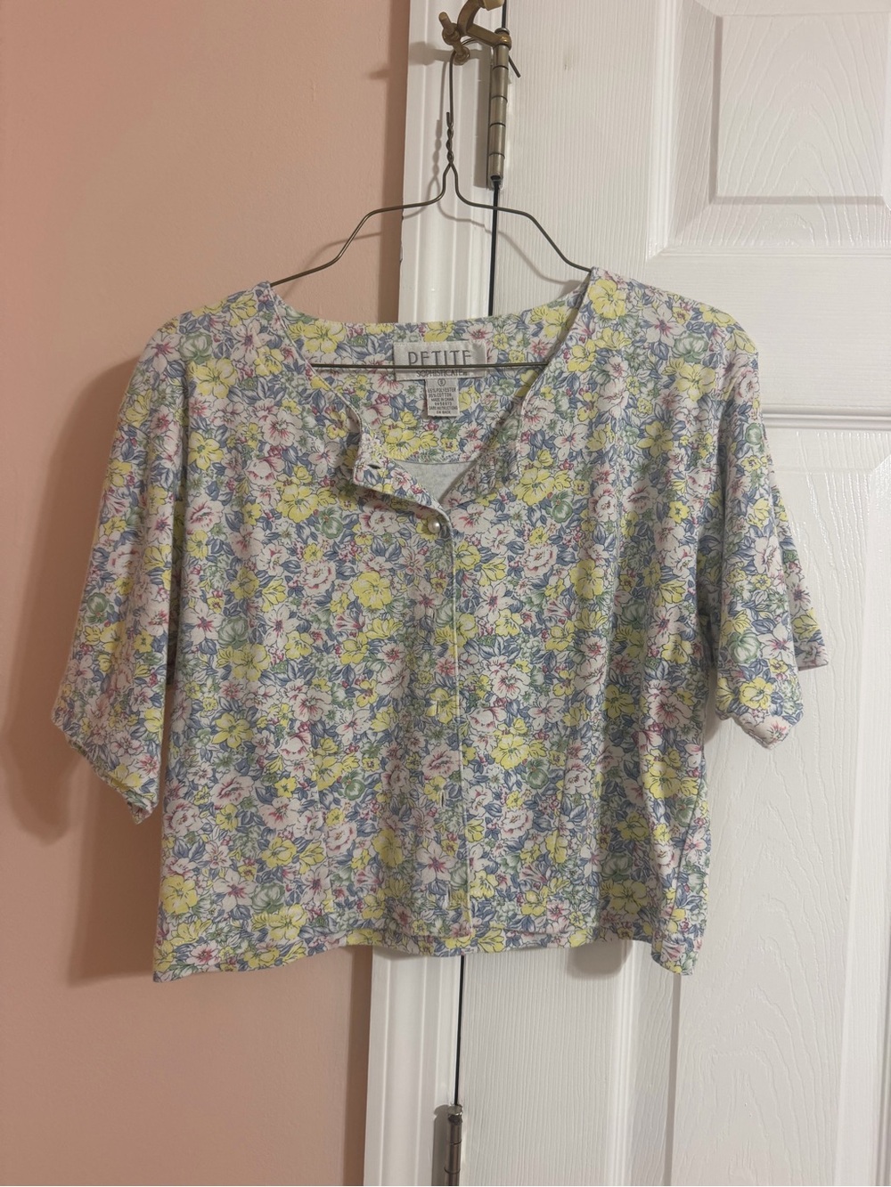 Petite Sophisticate Floral Crop Top - Yellow & Blue
